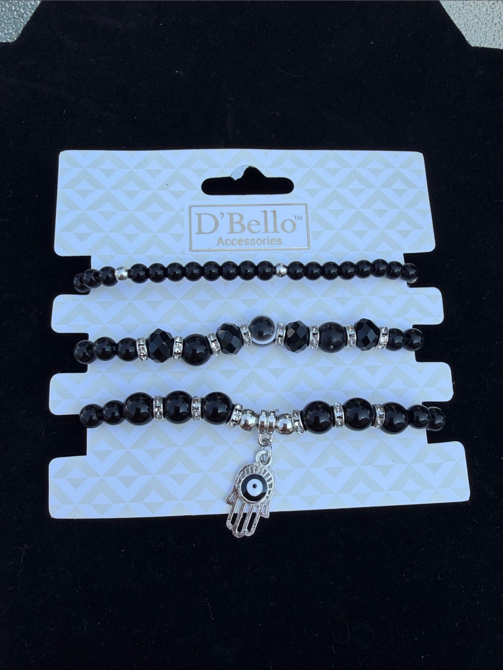 D'Bello Black Beaded Hamsa Bracelet Set